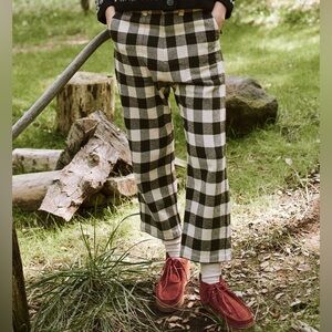 THE GREAT. Black and White Checkered Straight Leg Pants